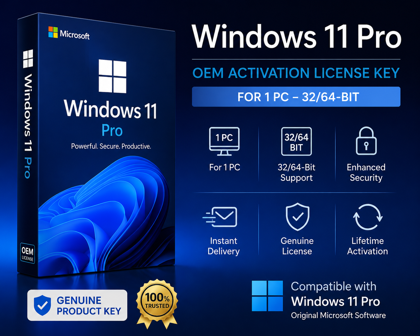 Windows 11 Pro – OEM Activation License Key for 1 PC – 32/64-Bit