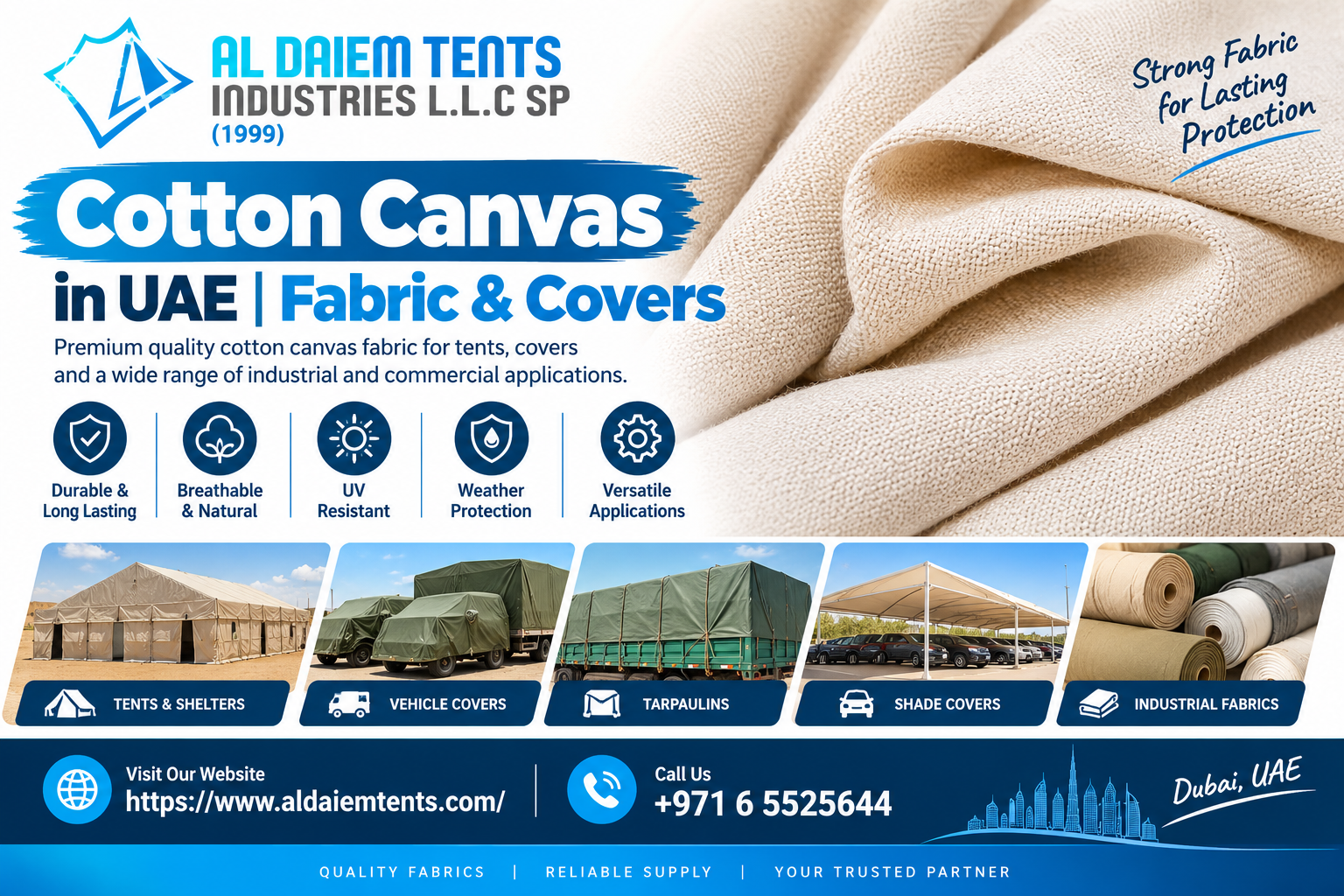 Cotton Canvas Fabric & Covers in the UAE: Custom Sizes for Construction, Agriculture and Storage