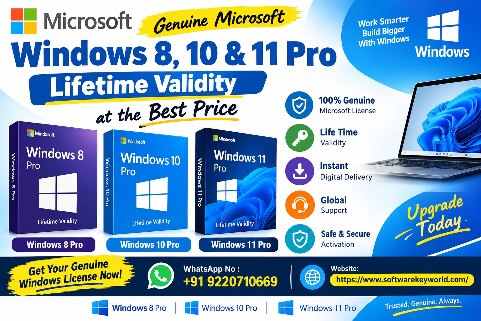 Genuine Microsoft Windows 8, 10 & 11 Pro – Lifetime Validity at the Best Price